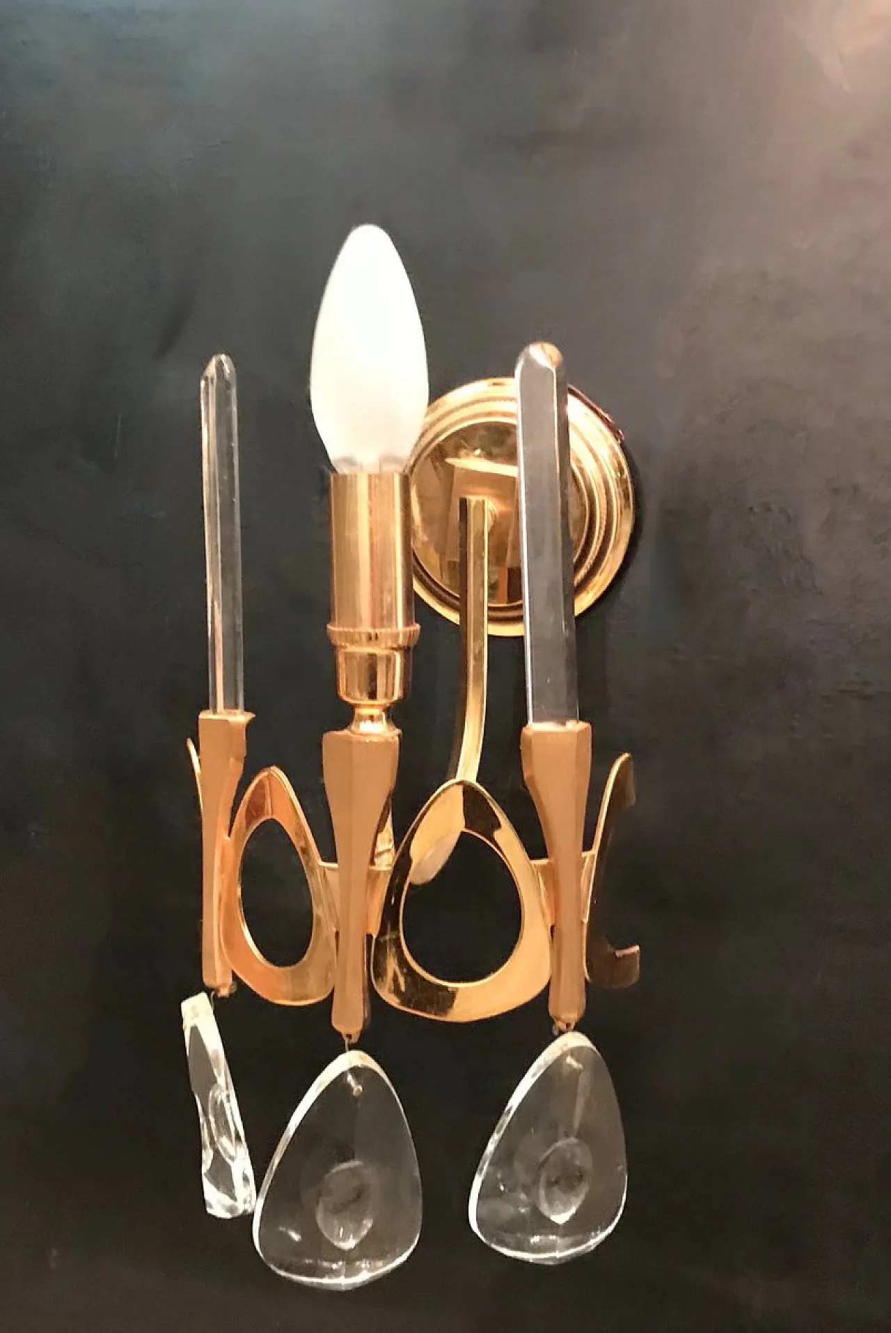 Coppia di applique in cristallo di Gaetano Sciolari, anni '70 2
