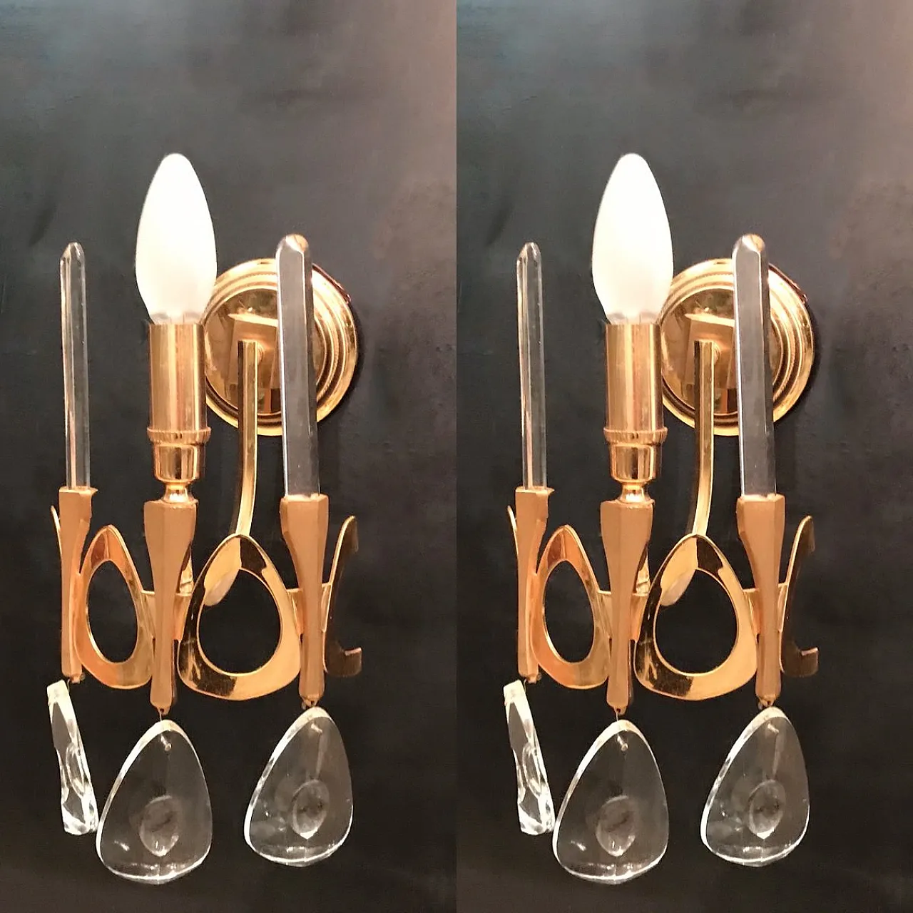 Coppia di applique in cristallo di Gaetano Sciolari, anni '70 5