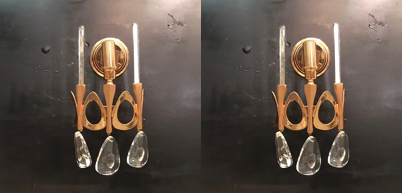 Coppia di applique in cristallo di Gaetano Sciolari, anni '70 6