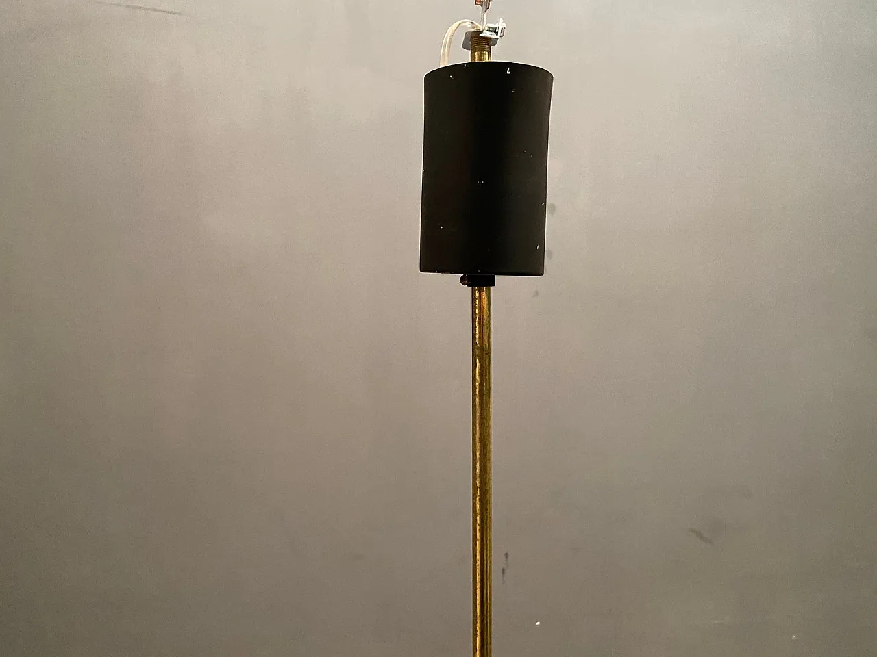 Large brass chandelier with opaline glass lampshades from Stilnovo, 1950s 6