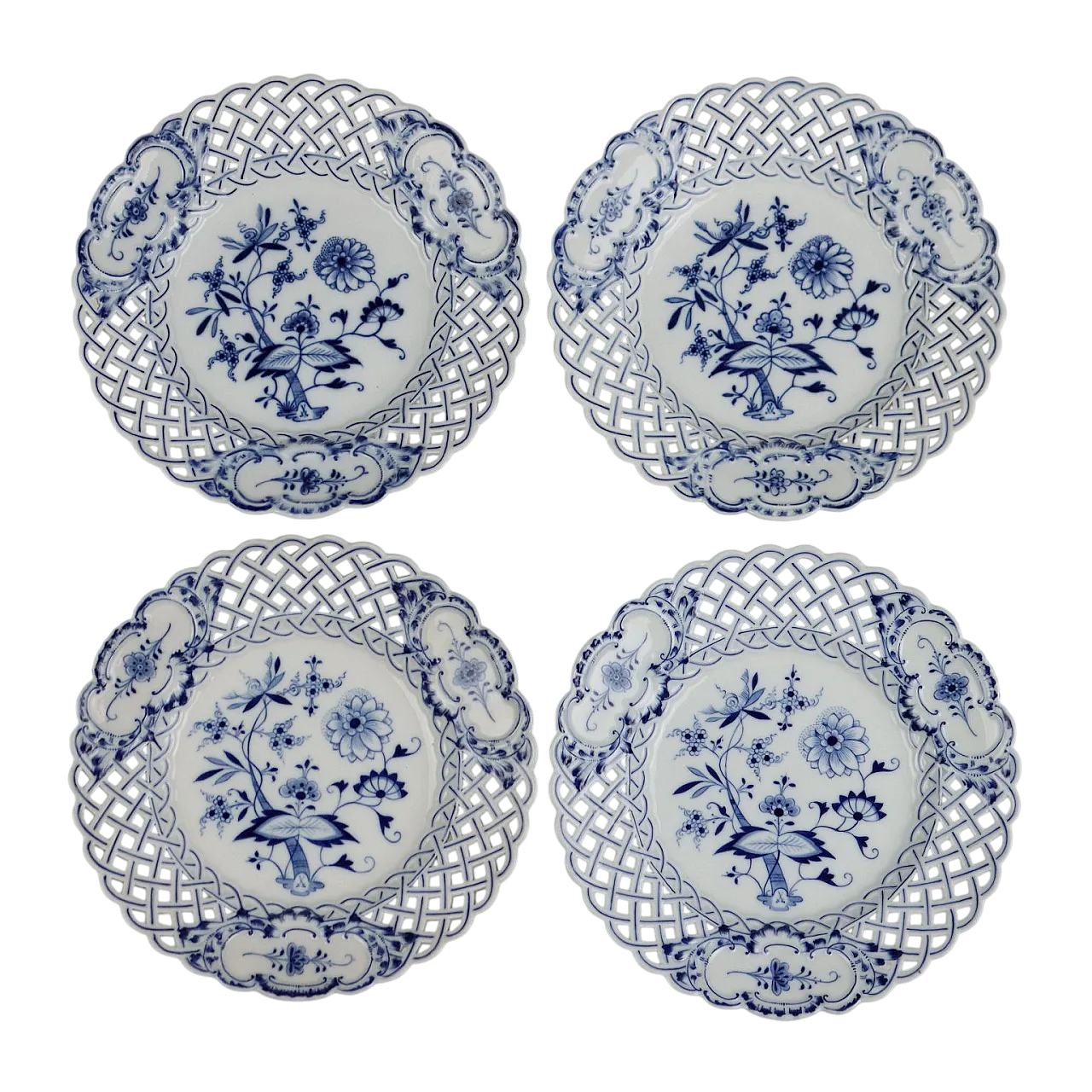 4 Piatti in porcellana Meissen con il motivo a cipolla, '900 9