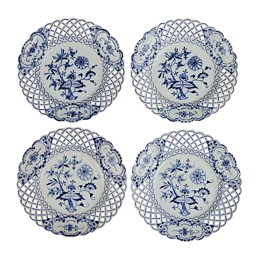 4 Piatti in porcellana Meissen con il motivo a cipolla, '900