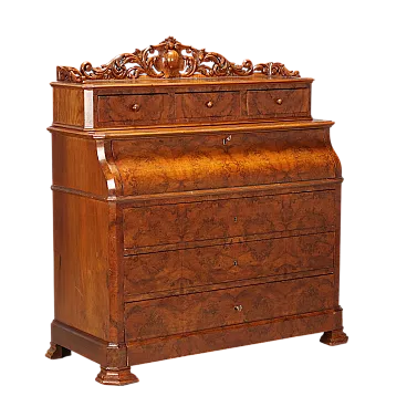 Scrivania Biedermeier in mogano e radica, metà '800