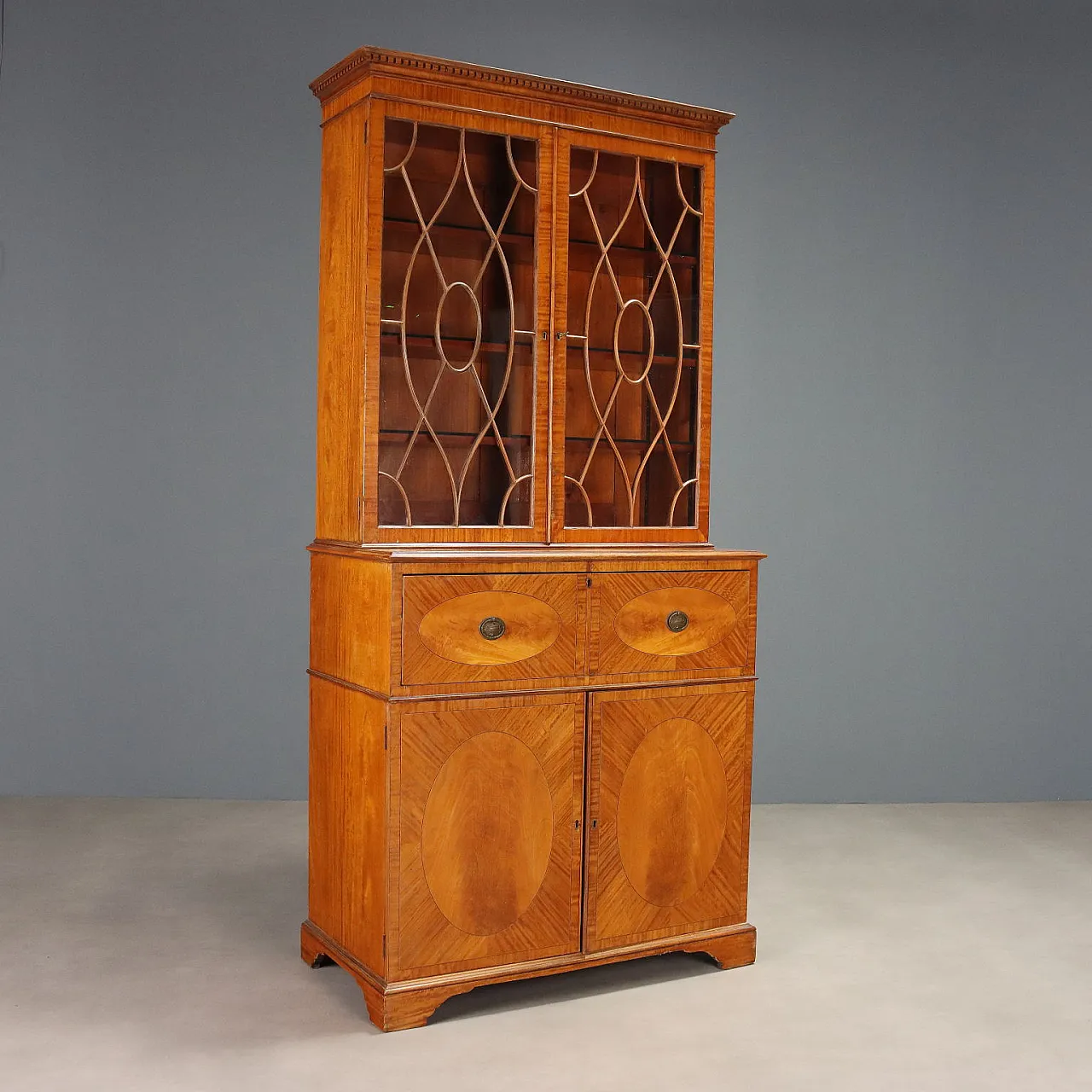 Libreria inglese in legno satinato, fine '800 1