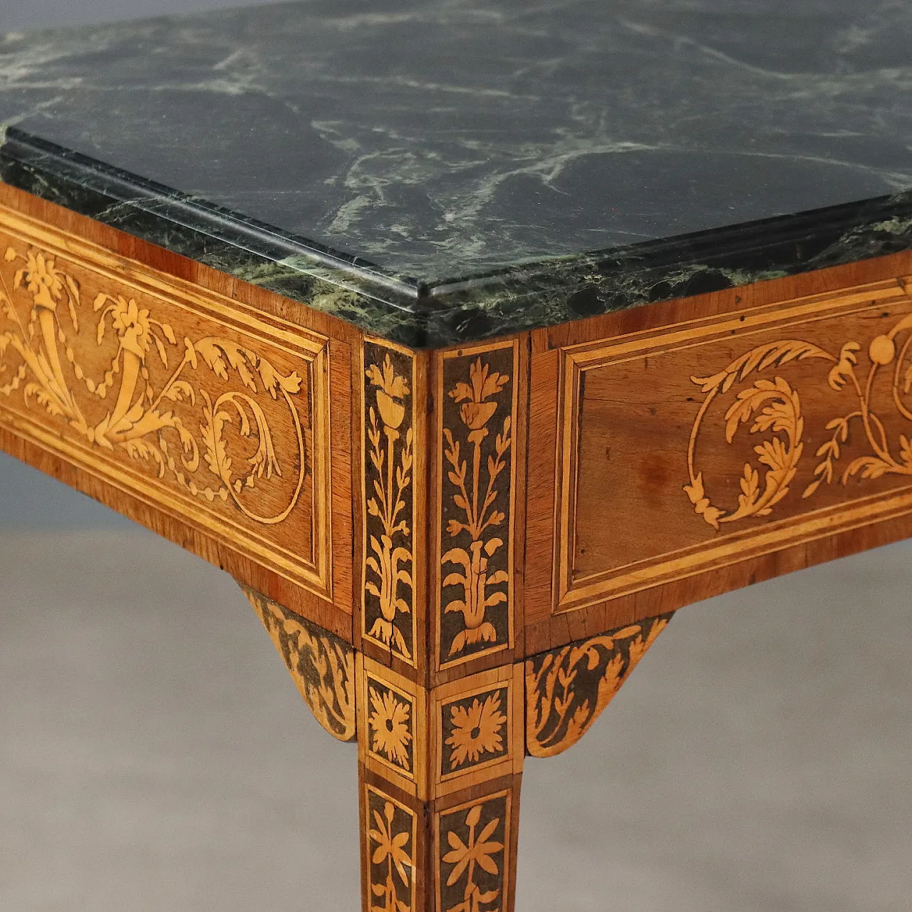 Consolle neoclassica in noce, acero e marmo, '700 3