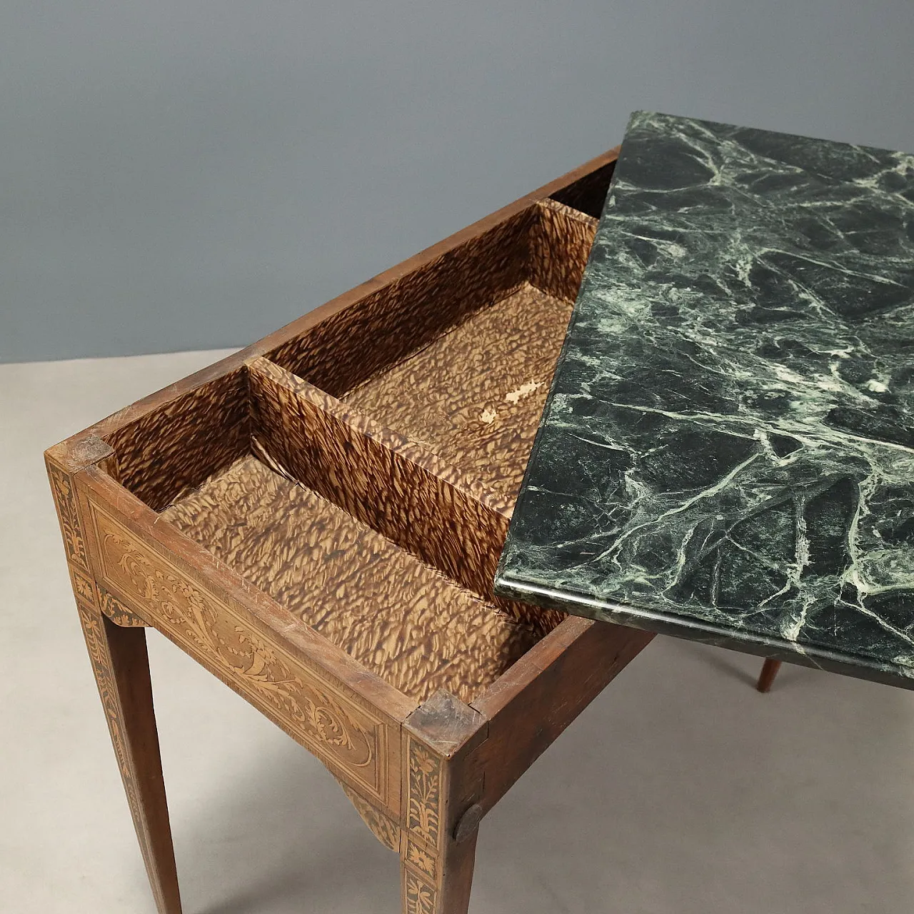 Consolle neoclassica in noce, acero e marmo, '700 9