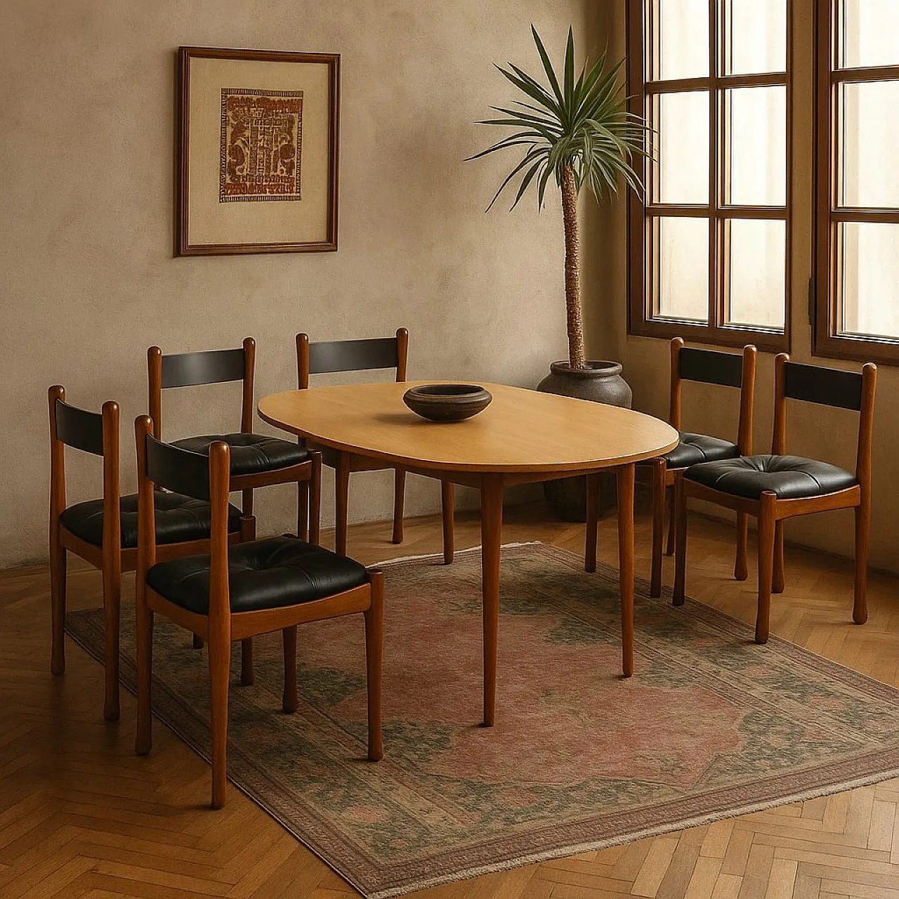 Wooden and leather chairs by Silvio Coppola for Bernini, 20th century 2