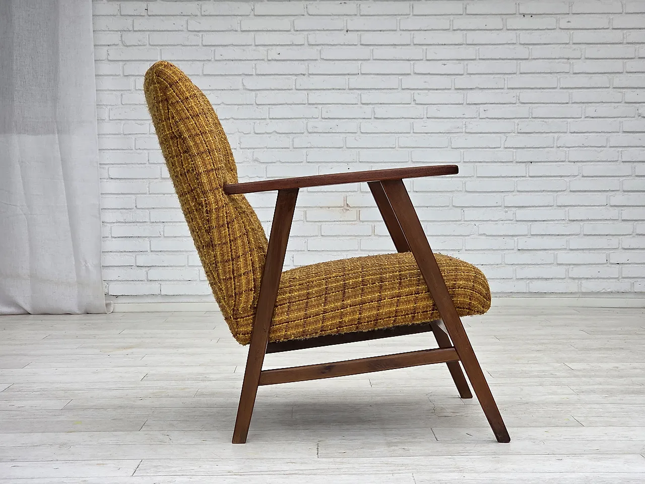Poltrona danese in lana  teak, legno di quercia, anni '60 4