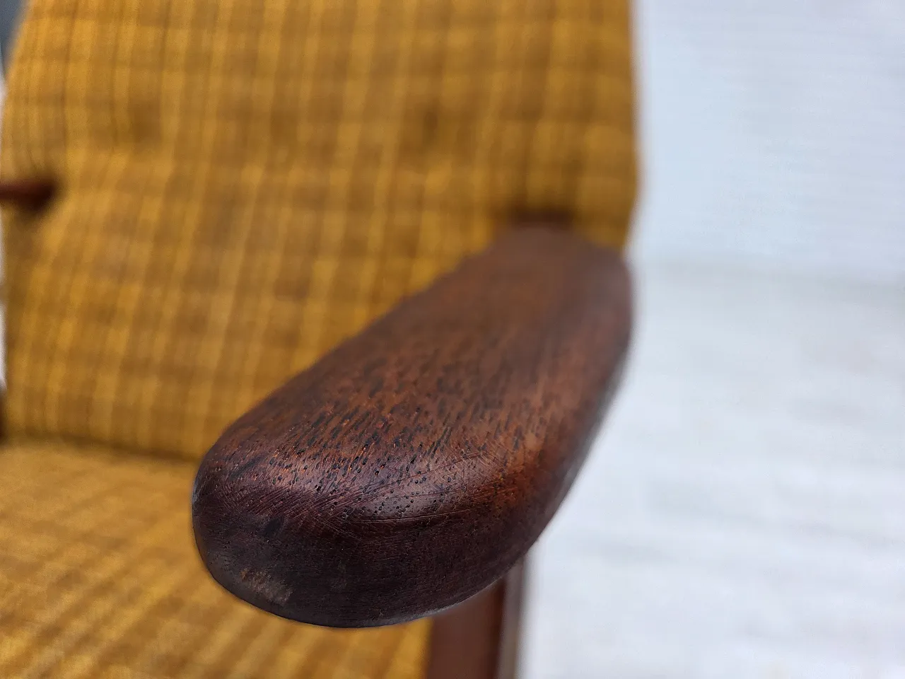 Poltrona danese in lana  teak, legno di quercia, anni '60 5