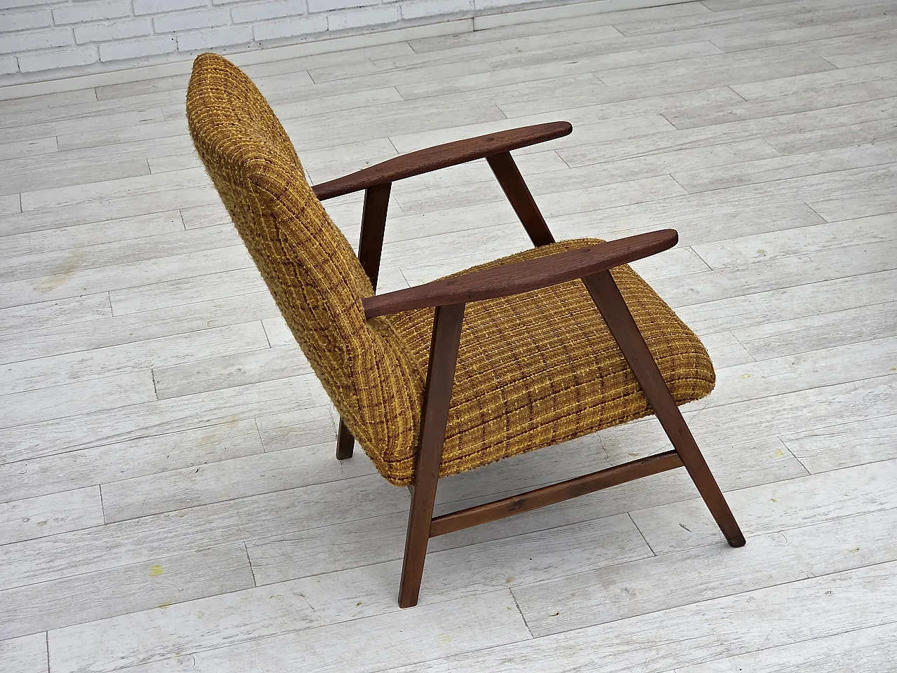 Poltrona danese in lana  teak, legno di quercia, anni '60 6