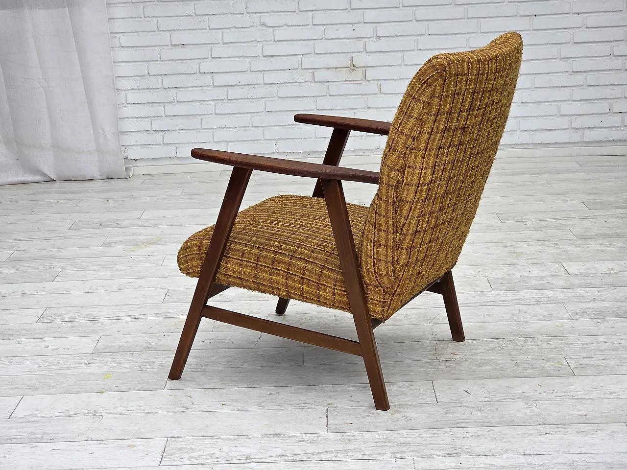 Poltrona danese in lana  teak, legno di quercia, anni '60 11