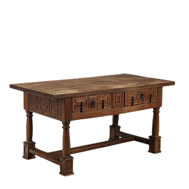 Tavolo in noce con cassetti, '600