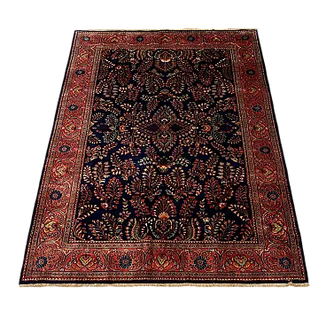 Tappeto Kerman in cotone e lana, nodo grosso, realizzato a mano, '900