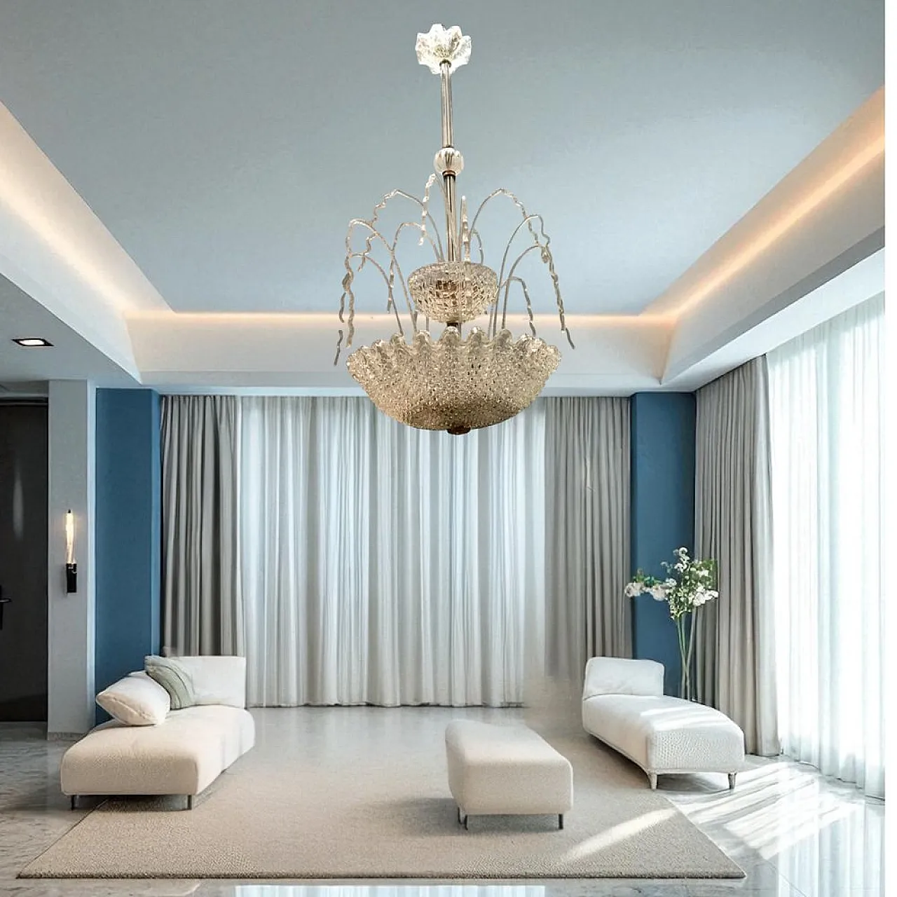 Art Deco Murano Glass Cascade Chandelier by Ercole Barovier, 1950s 2