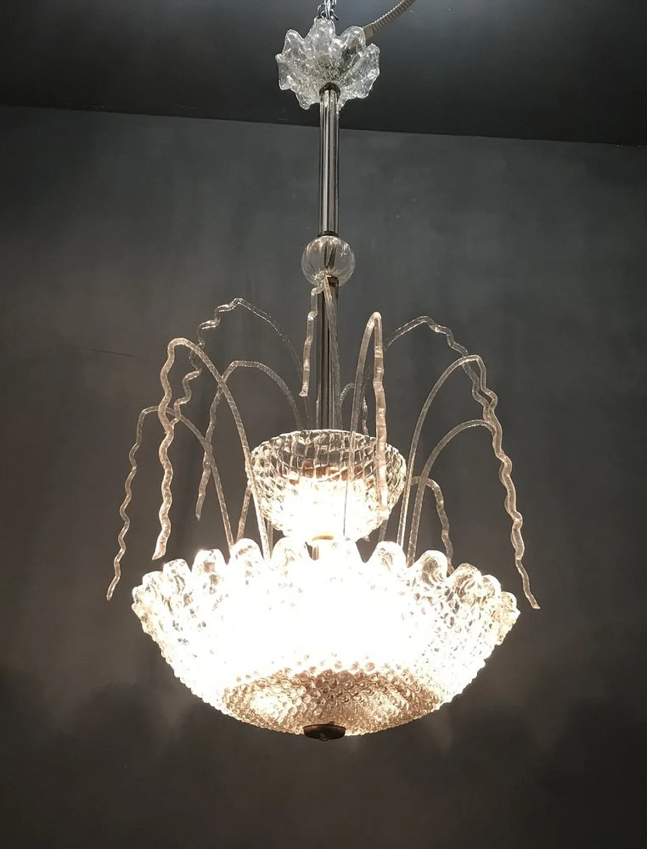 Art Deco Murano Glass Cascade Chandelier by Ercole Barovier, 1950s 7