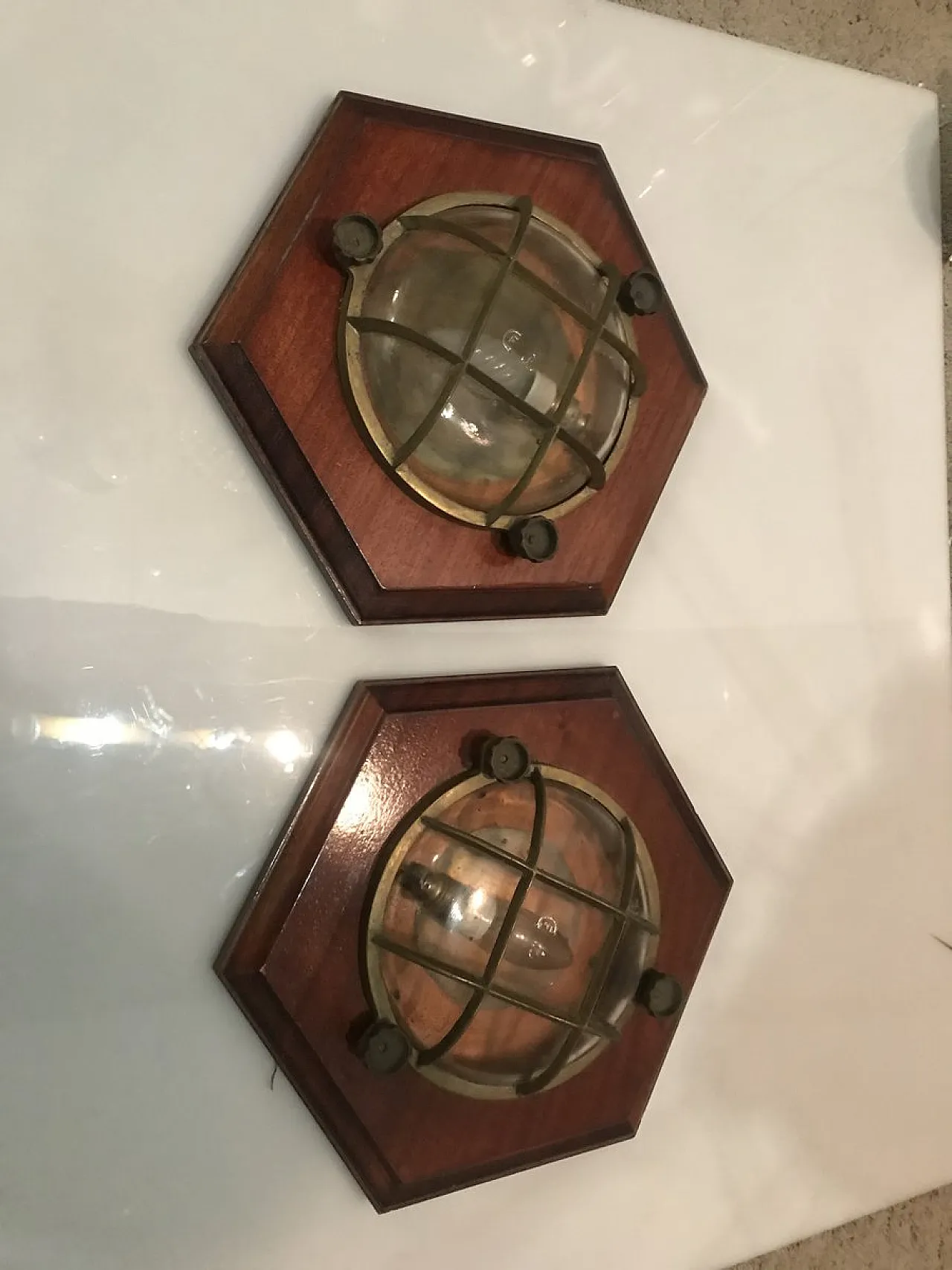 Pair of Nautical wood maritime sconces, 60s 7