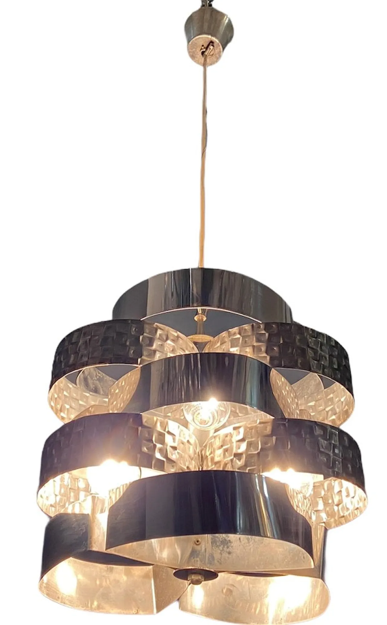 Lampada a sospensione Mid-Century in metallo di Mazzega, anni '70 2