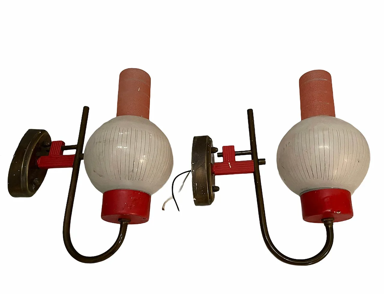 Pair of Red Glass Sconces from Stilnovo, 1950s 1