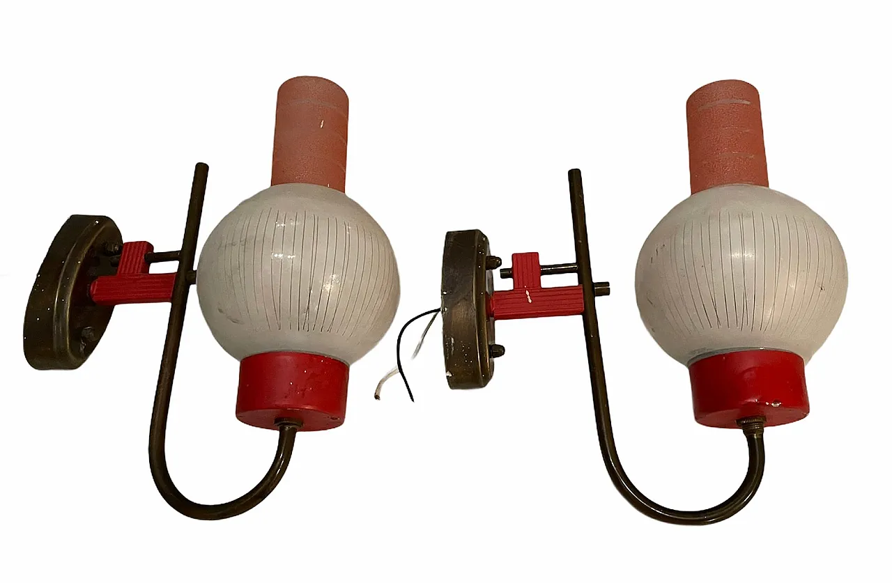 Pair of Red Glass Sconces from Stilnovo, 1950s 9