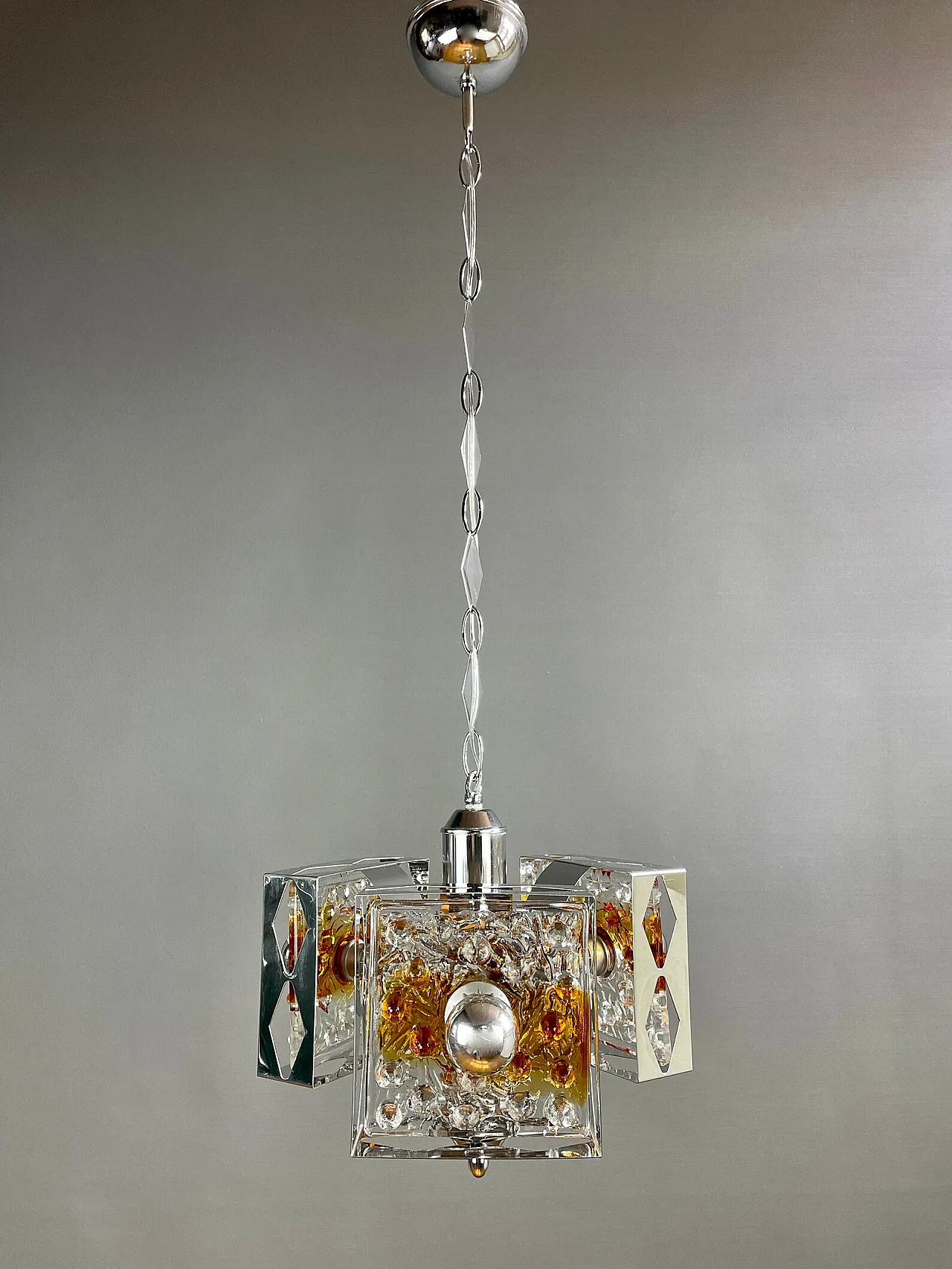 Metal and glass chandelier by Toni Zuccheri for Mazzega, 1970s 3