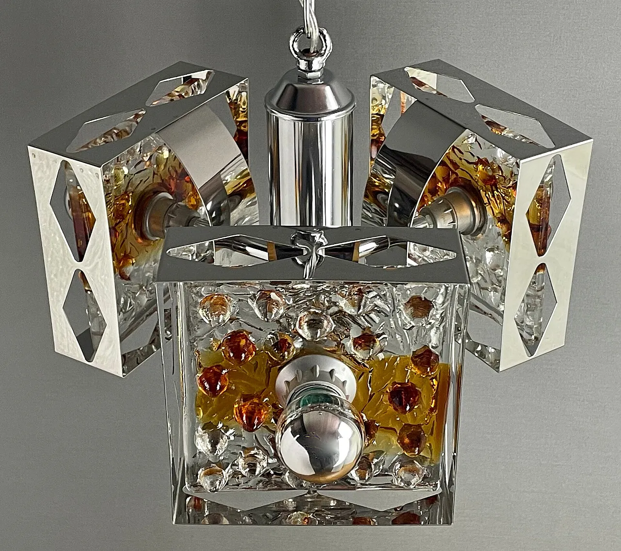 Metal and glass chandelier by Toni Zuccheri for Mazzega, 1970s 4