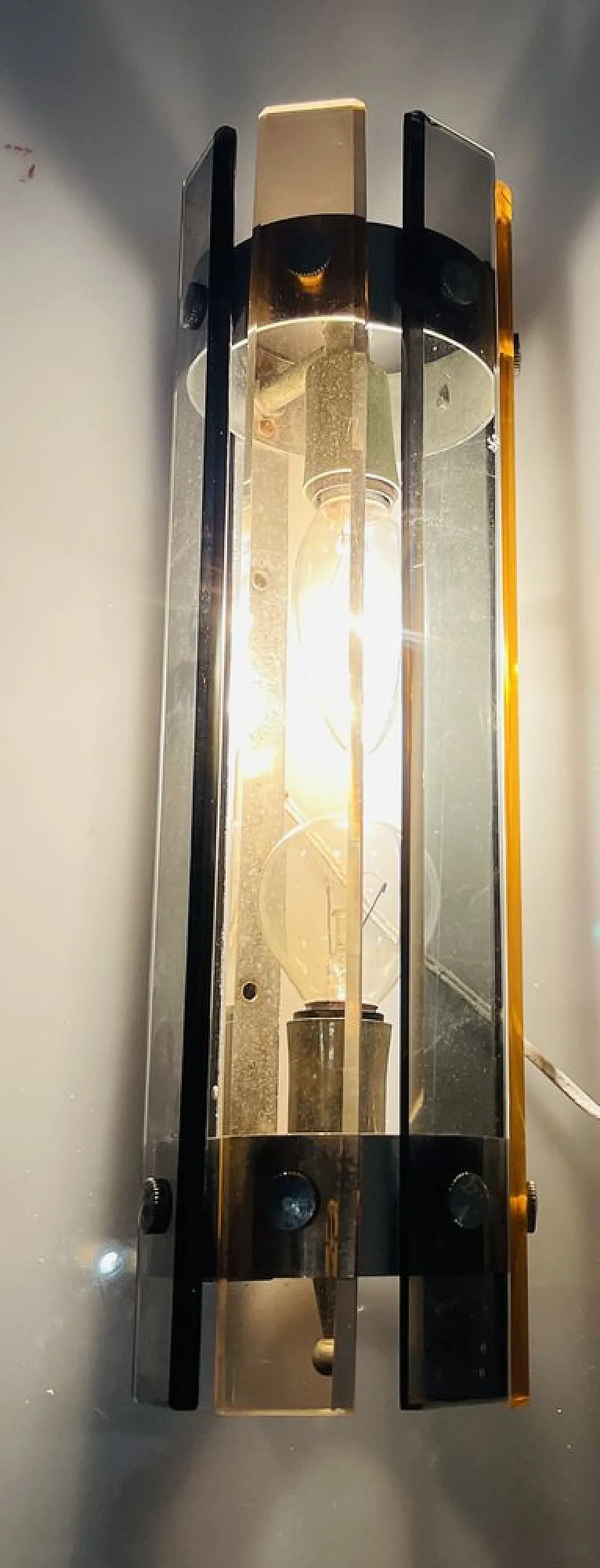 Coppia di applique in vetro rosa e grigio di metà secolo, anni '70 2