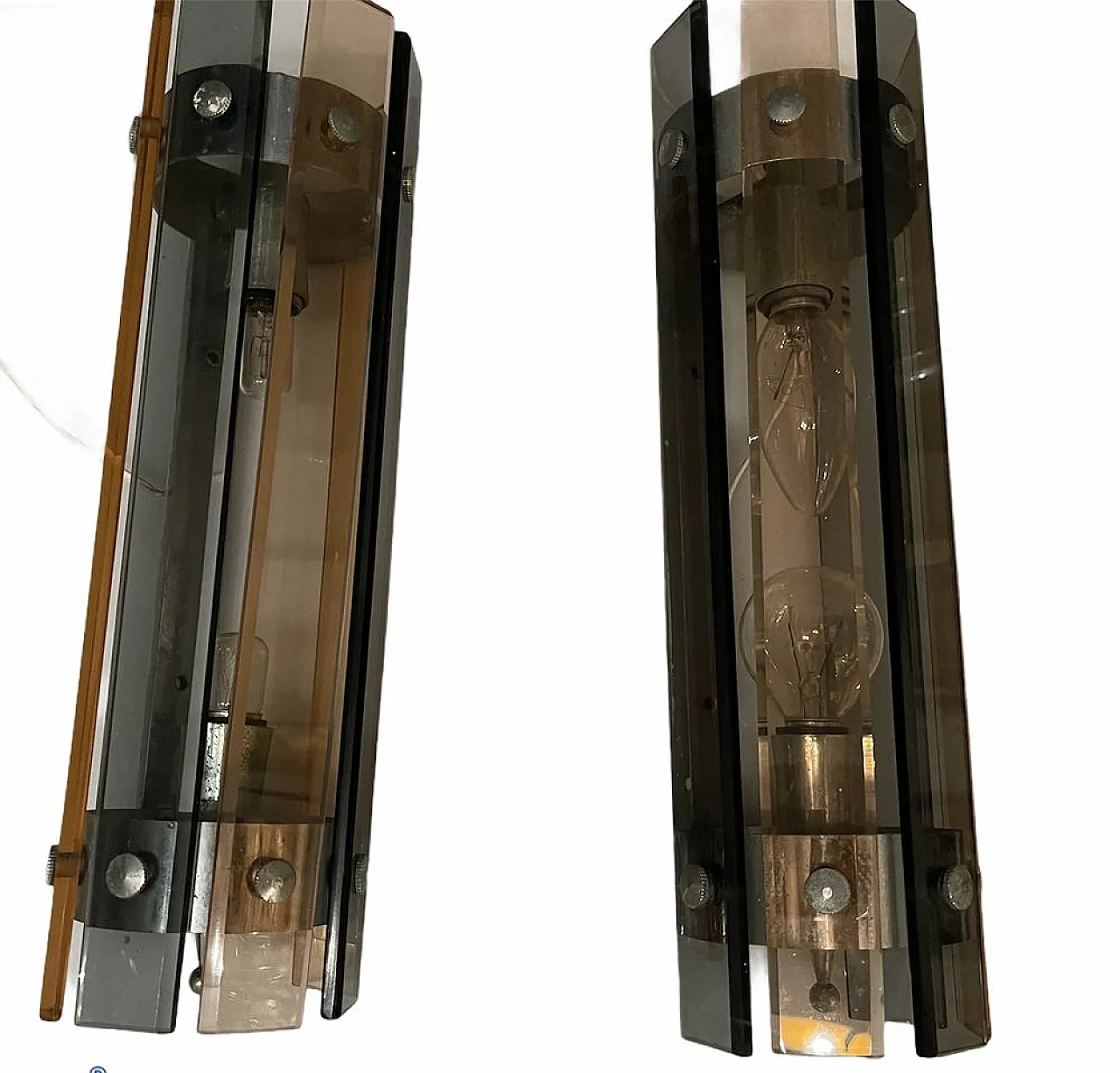 Coppia di applique in vetro rosa e grigio di metà secolo, anni '70 4