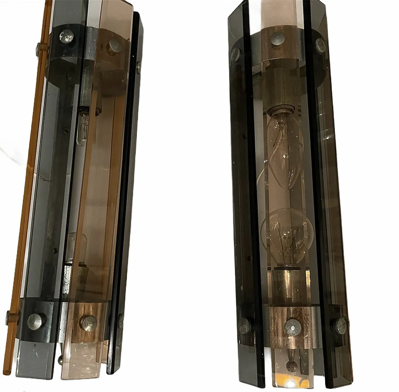 Coppia di applique in vetro rosa e grigio di metà secolo, anni '70 6