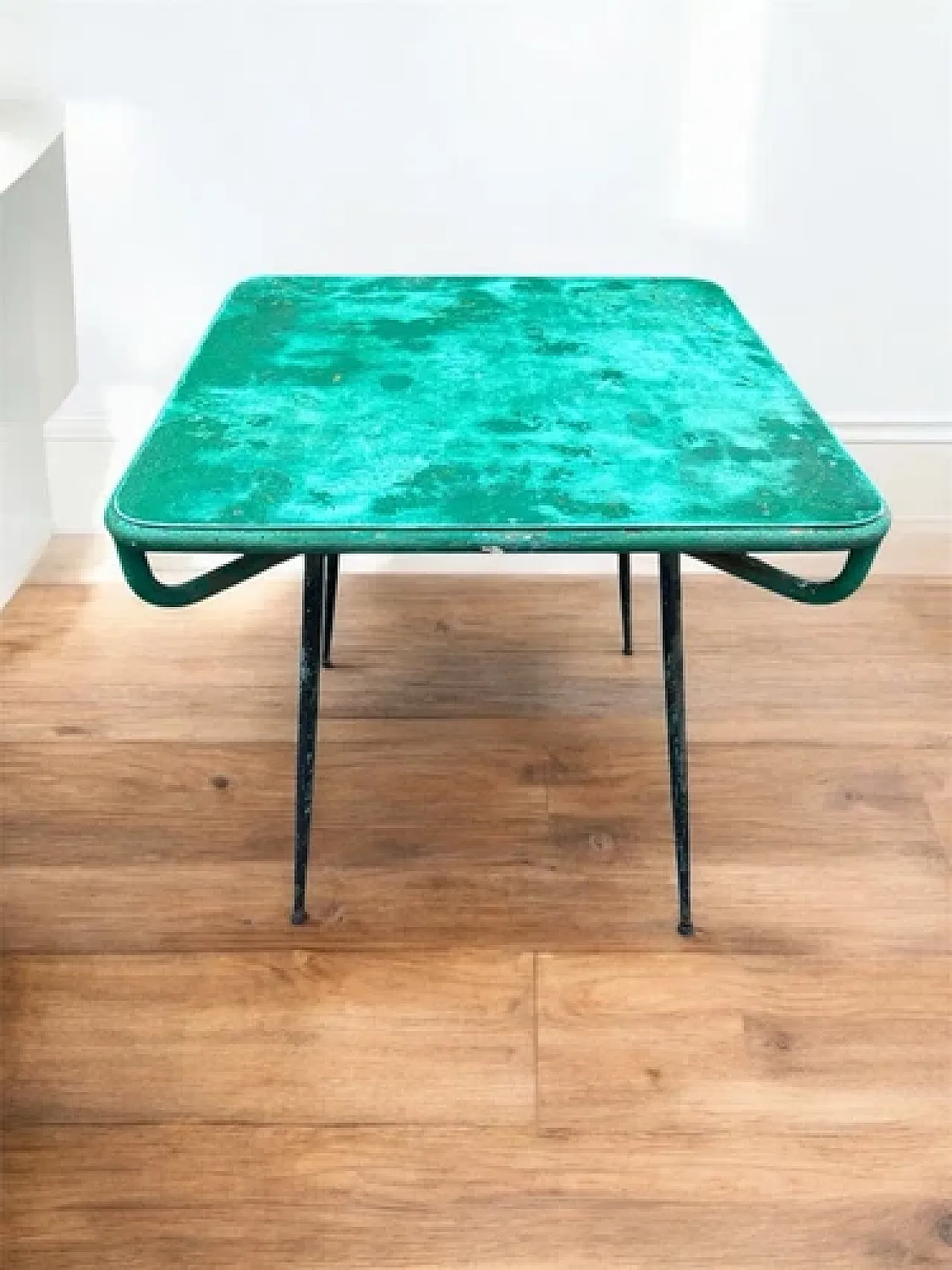 Green metal french style bistrot table, 1950s 1