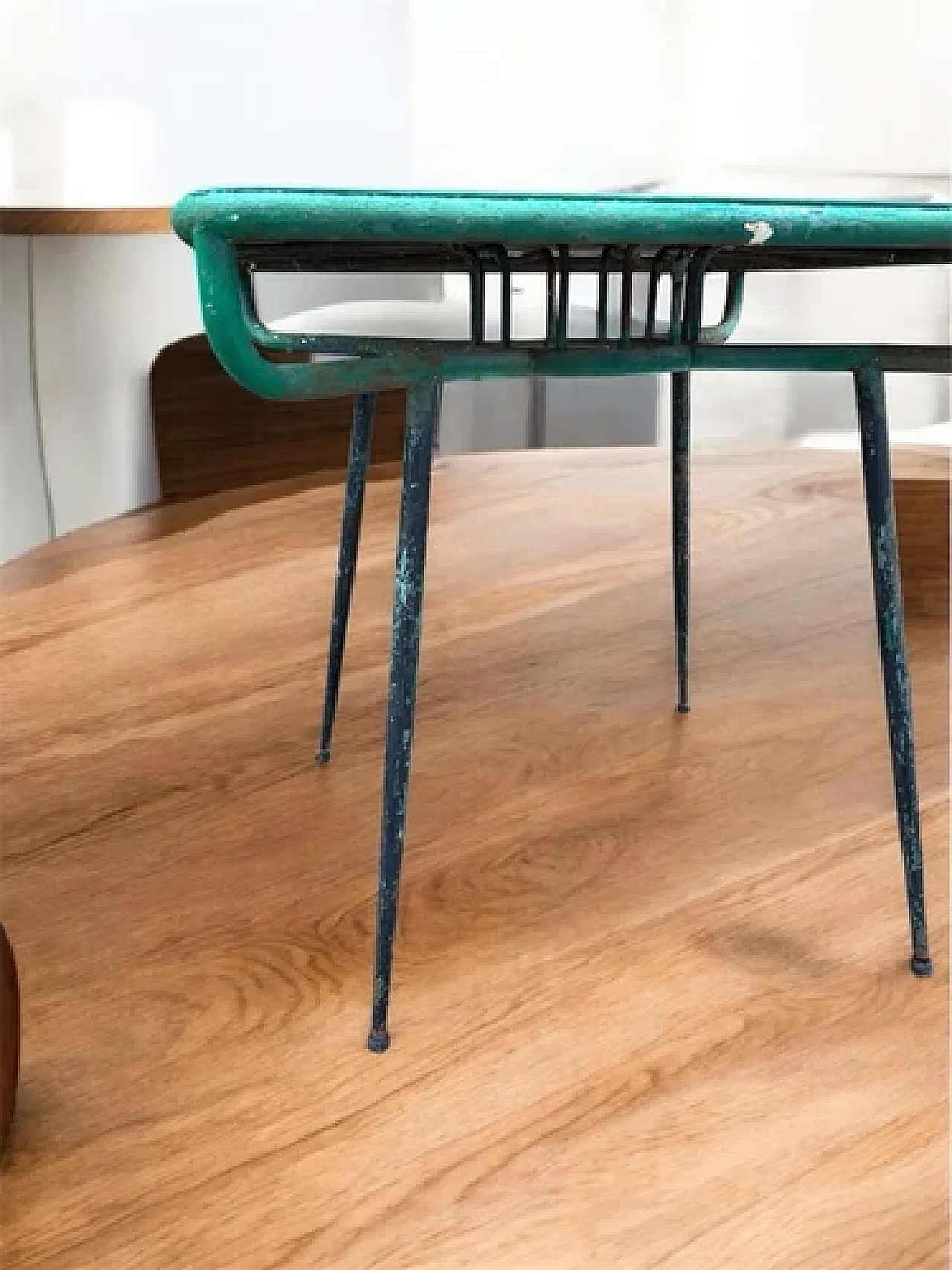 Green metal french style bistrot table, 1950s 2