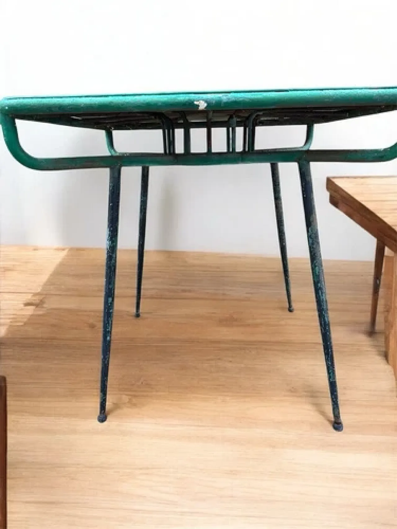 Green metal french style bistrot table, 1950s 4