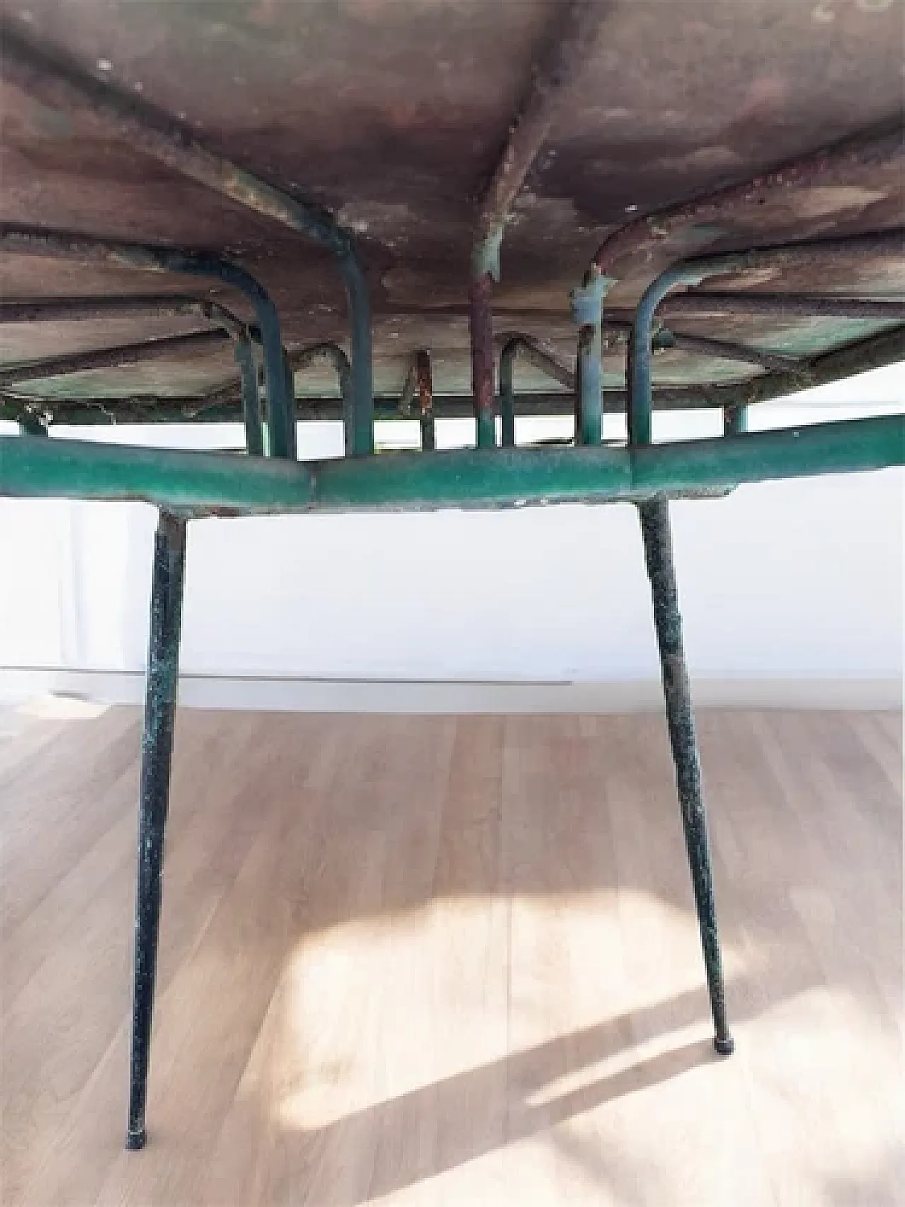 Green metal french style bistrot table, 1950s 6