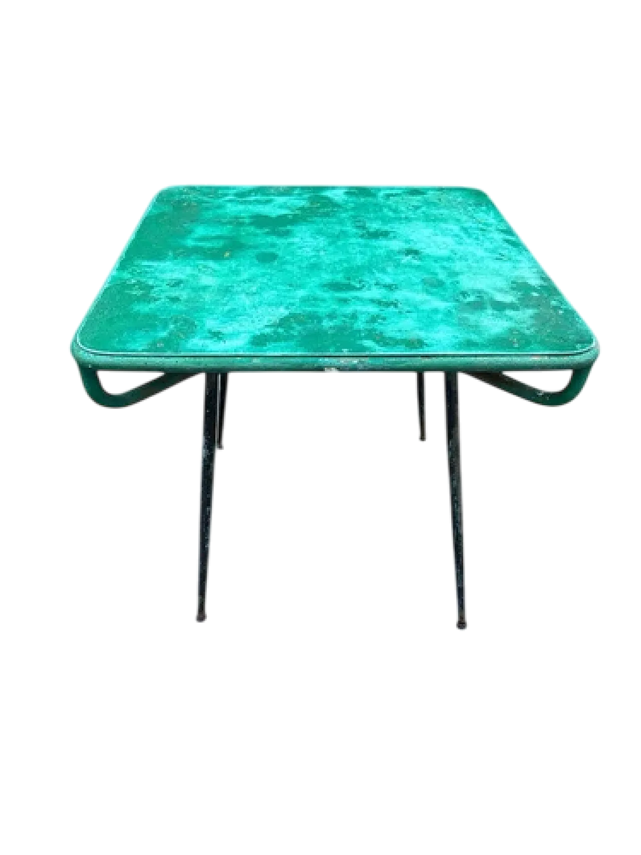 Green metal french style bistrot table, 1950s 8