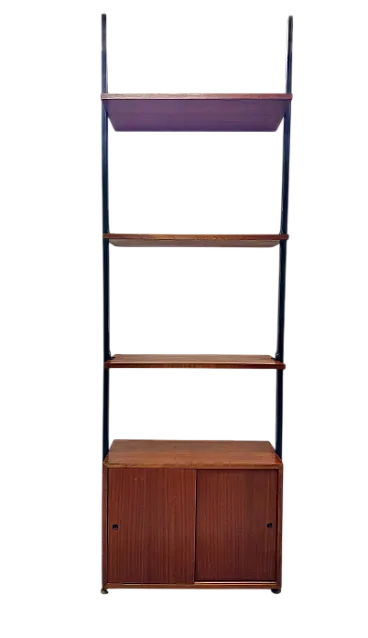 Libreria terra-cielo in legno e metallo verniciato, anni ’60