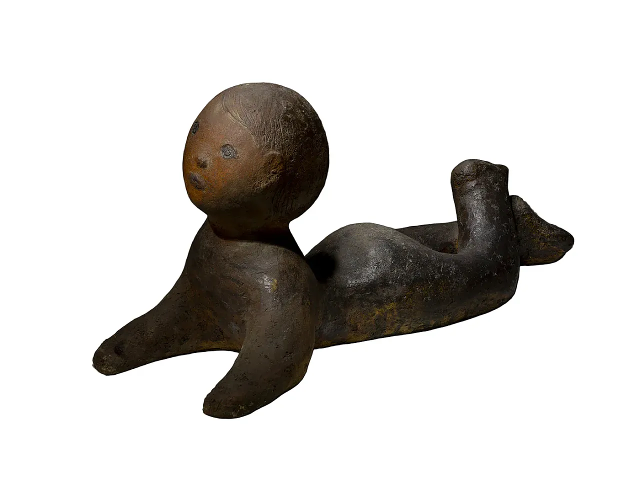 Bambino, statua da giardino in ceramica, fine '900 1