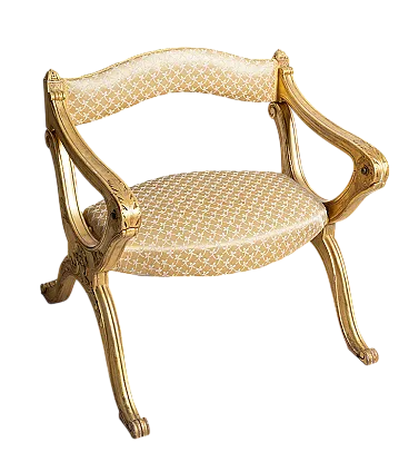Louis Philippe armchair in gilded and inlaid wood, 19th century