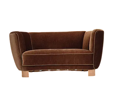 Curved 2-seater sofa in brown velvet, 1960s