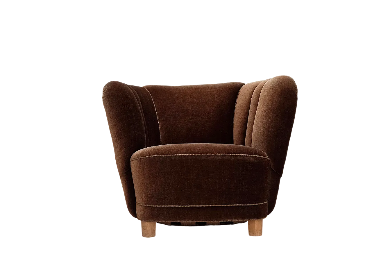 Danish curved chair in brown velvet, 1960s 20