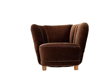 Danish curved chair in brown velvet, 1960s