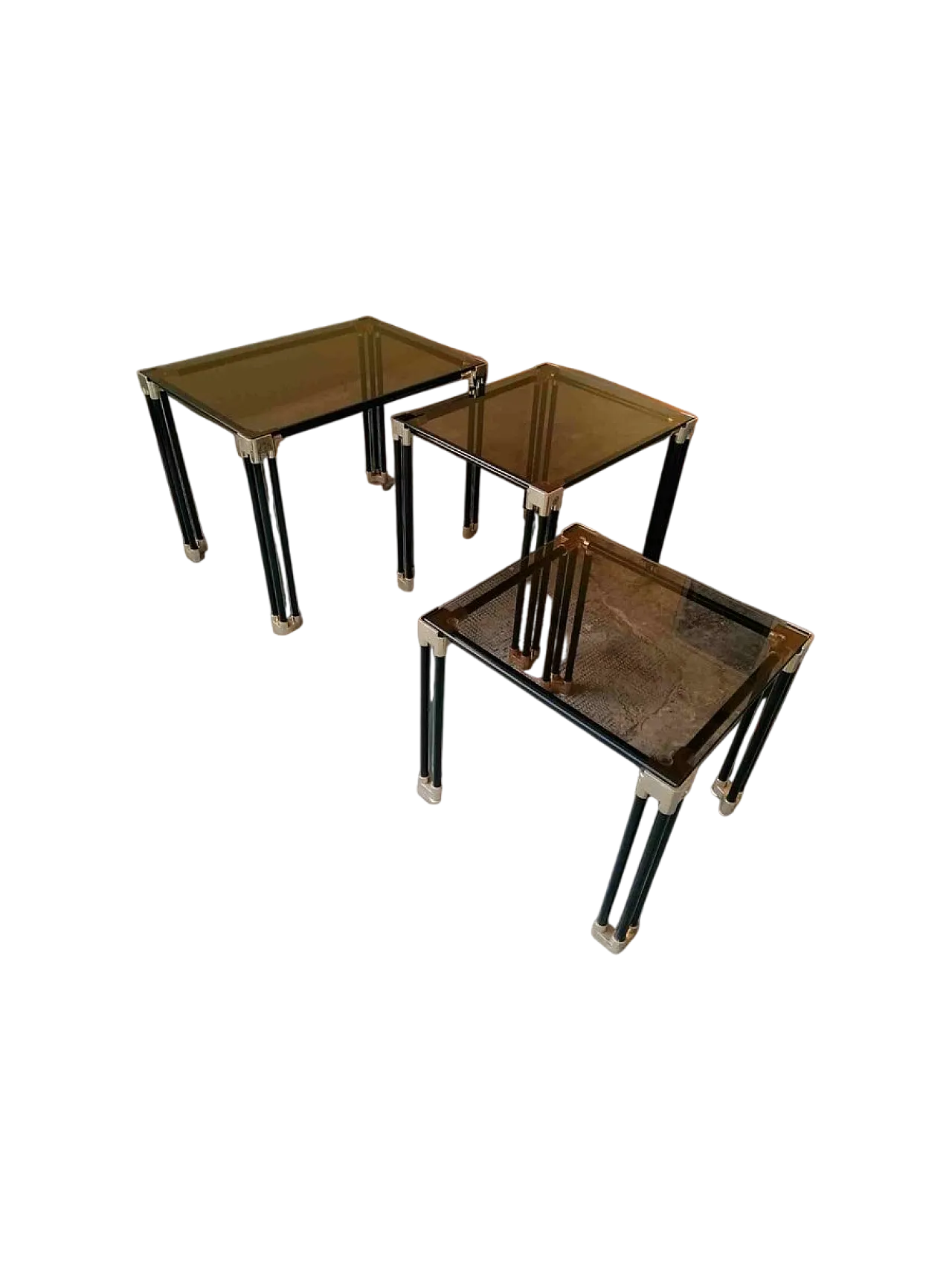 3 tavolini da caffè Trio con vetro fumé, anni '60 7