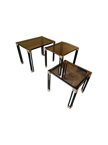 3 tavolini da caffè Trio con vetro fumé, anni '60