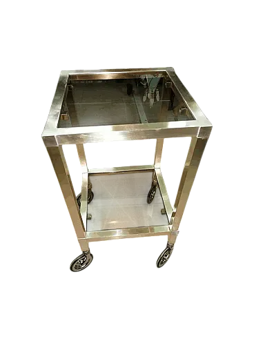 Tavolino da caffè con ruote in ottone e piani in vetro, anni '50