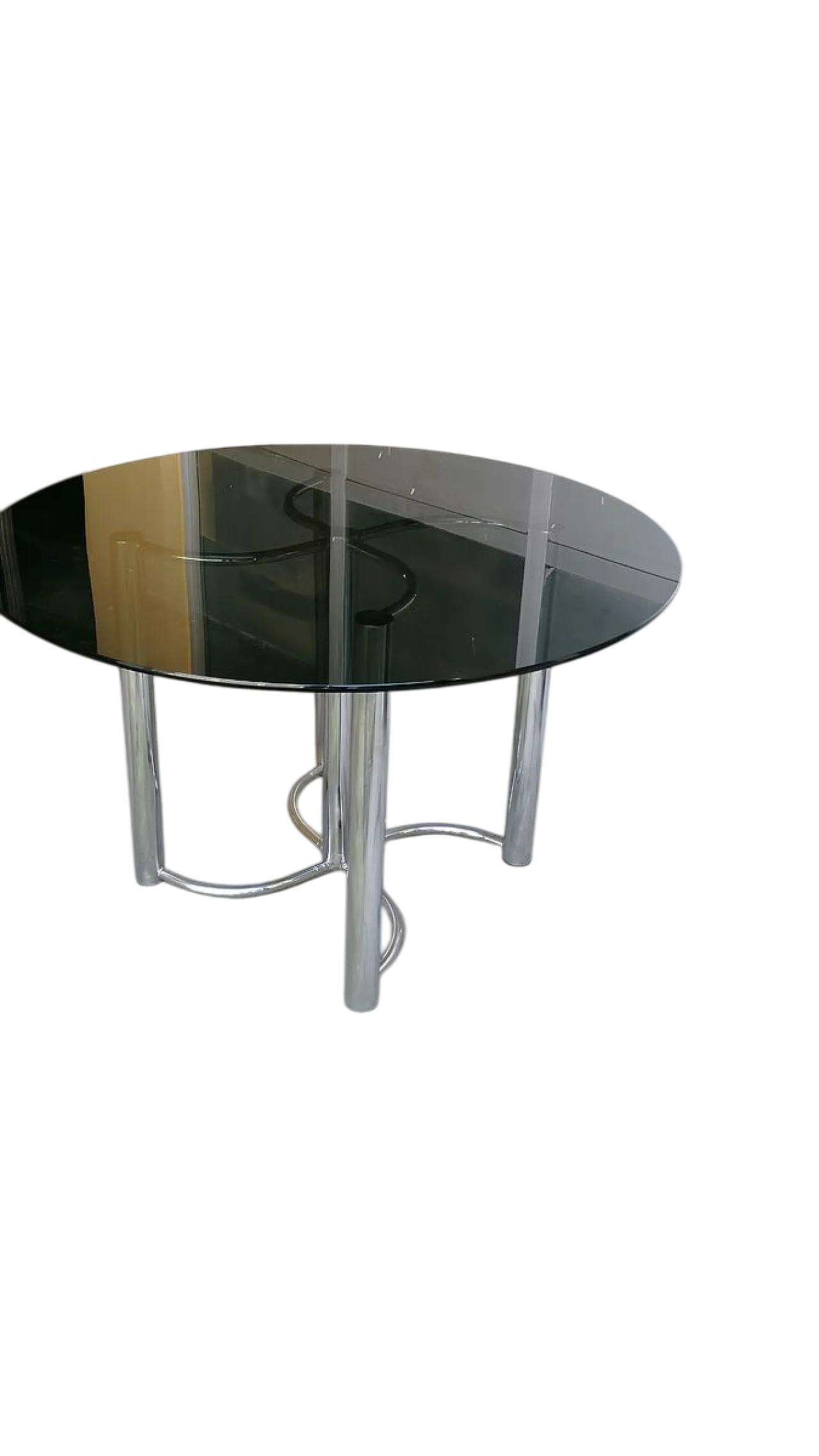 Tavolo rotondo in acciaio e vetro nero di Giotto Stoppino, anni '70 6