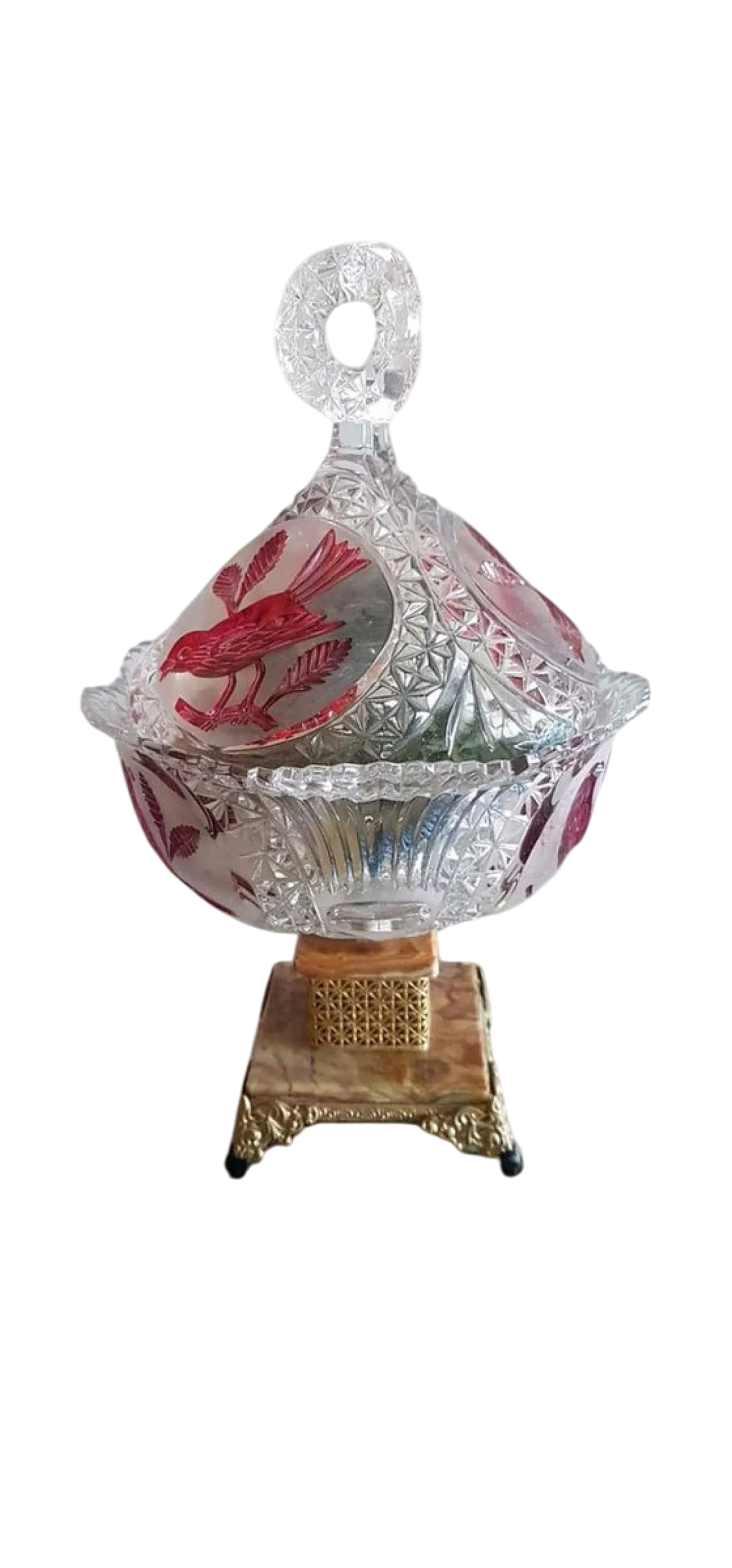 Porta caramelle in cristallo con base in marmo e metallo 4