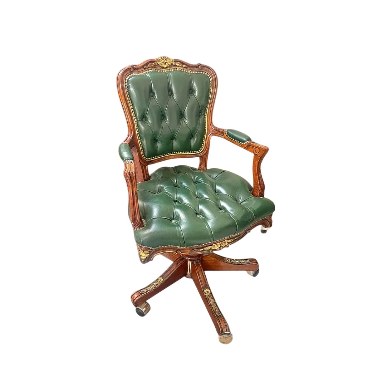 Sedia presidenziale girevole in legno con seduta in pelle, anni 2000 4