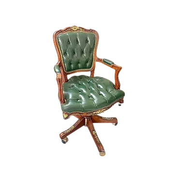 Sedia presidenziale girevole in legno con seduta in pelle, anni 2000