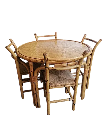 Tavolo da pranzo e 5 sedie in bambù,  anni '80