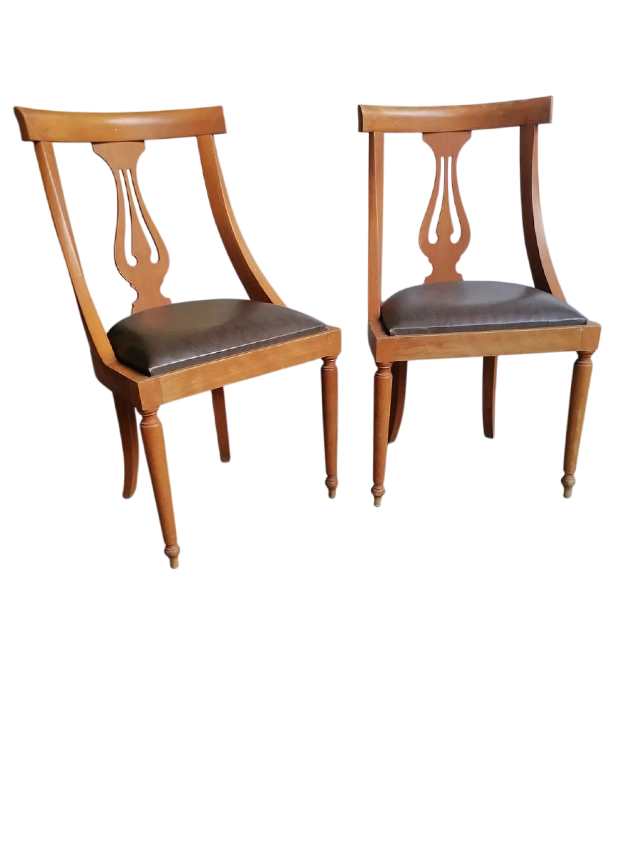 Coppia di sedie da pranzo impero con motivo a lira, anni '50 8