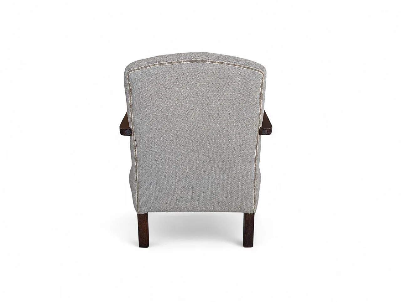 Poltrona in legno scuro e tessuto chiaro, anni '50 14