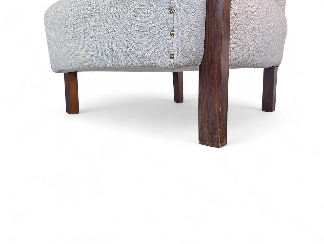 Poltrona in legno scuro e tessuto chiaro, anni '50 22